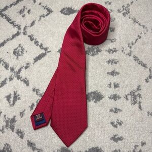 T. M. LEWIN 100% Silk Handmade Red Holiday Micro Polka Dot Printed Business Tie